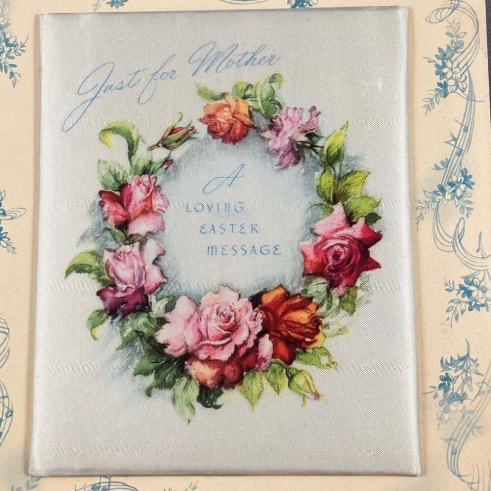 Antique Padded Satin Fabric Greeting Card Floral (vintage 1900s)